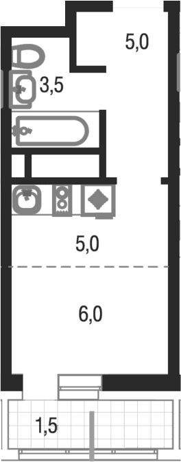 Планировка: Студия 19,5 м² в ЖК «Котельники парк»