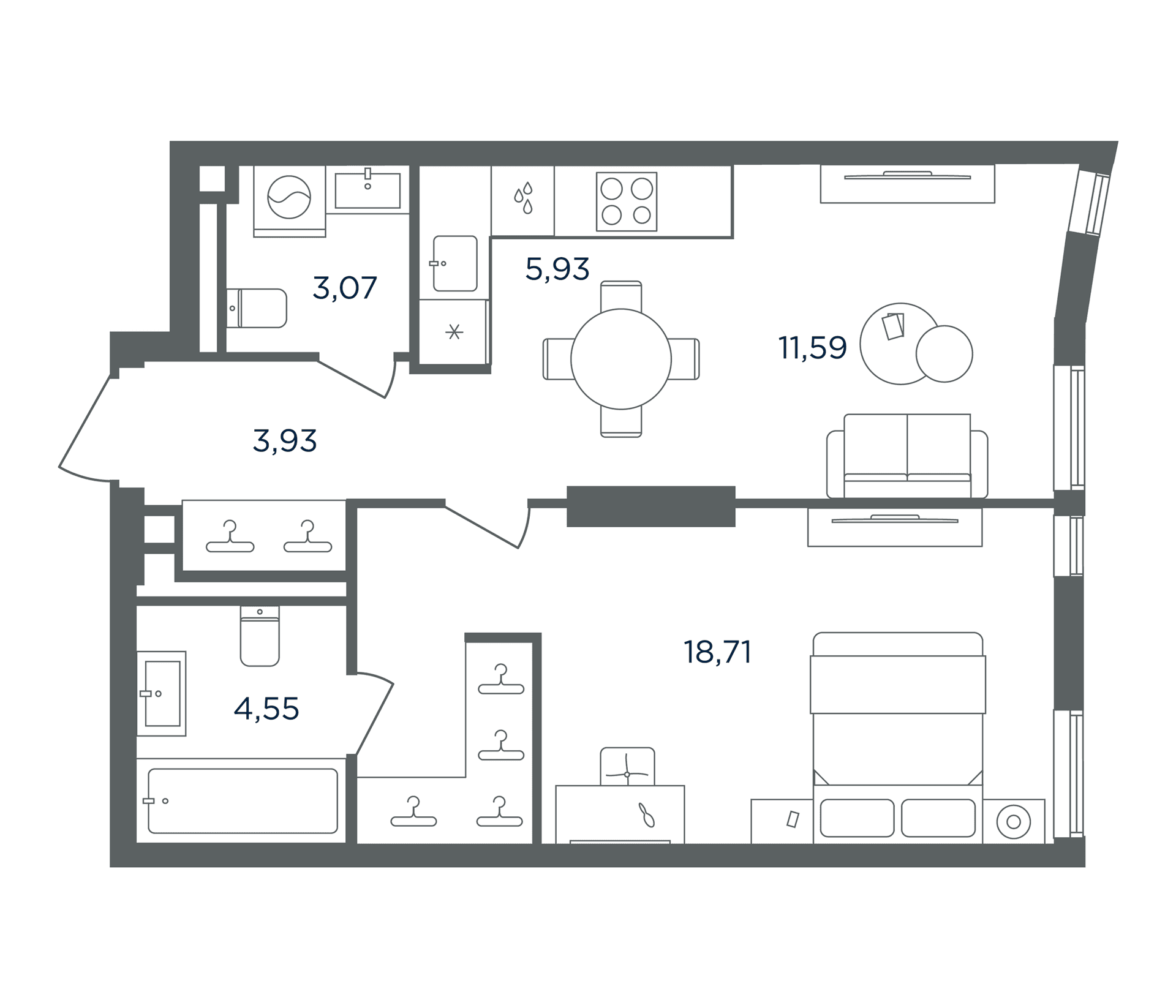 Планировка: Евродвушка 47,8 м² в ЖК «Сикрет Гарден»