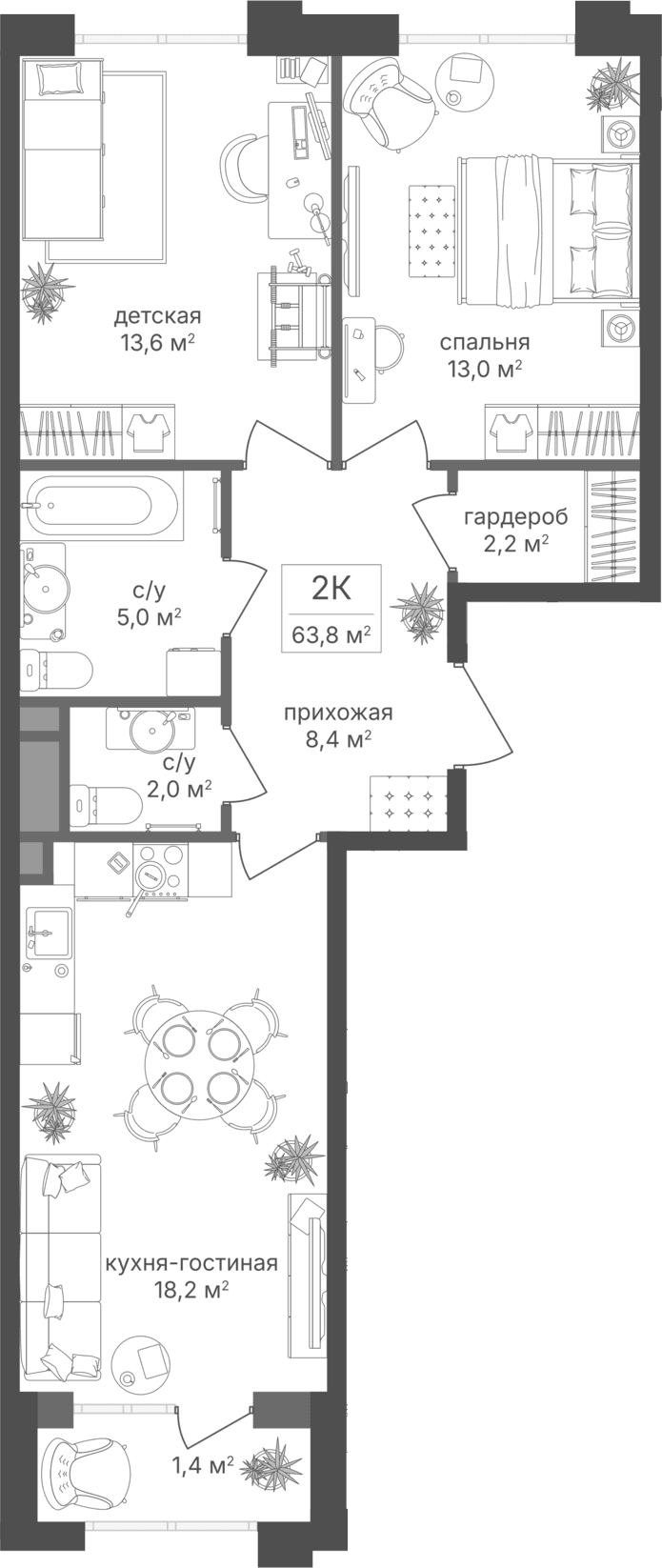 2-комнатная квартира