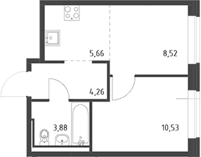 Планировка: Евродвушка 32,9 м² в ЖК «Живи! В Рыбацком»