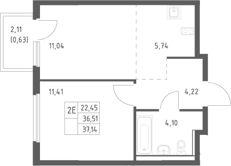 Планировка: Евродвушка 36,5 м² в ЖК «Пригород Лесное»