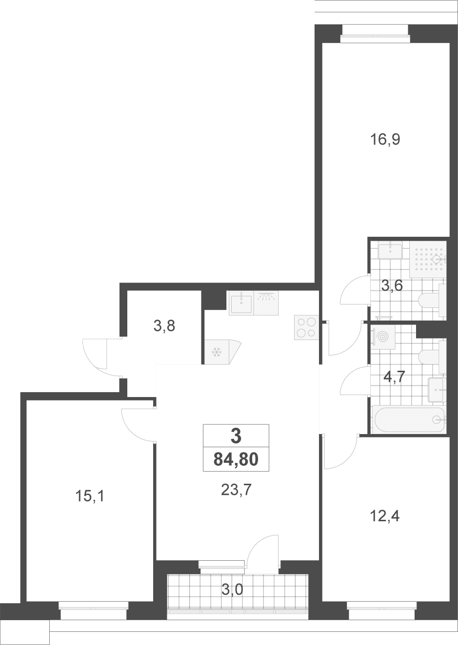 Планировка: Квартира евро-4 83,3 м² в ЖК «Деснаречье»