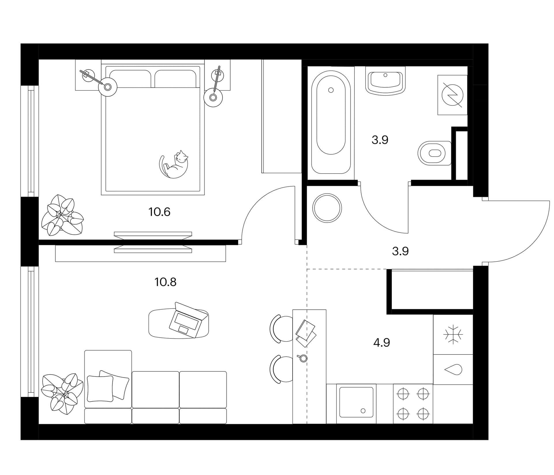 Планировка: Евродвушка 34,1 м² в ЖК «Белая Дача парк»