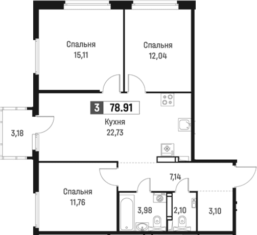 Планировка: Квартира евро-4 78 м² в ЖК «Максималист»
