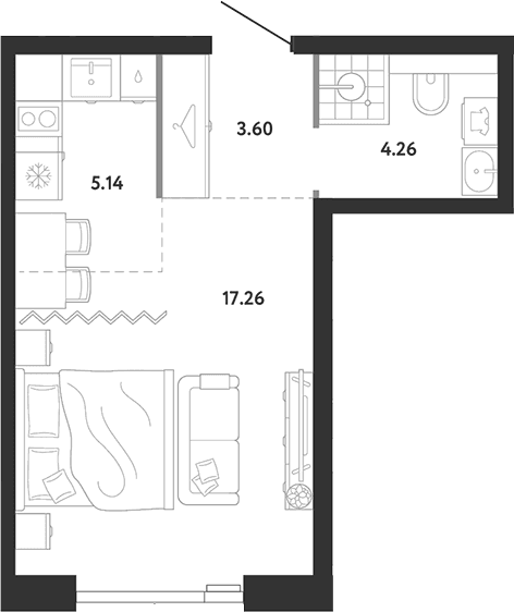 Планировка: Студия 30,3 м² в ЖК «Ридж»