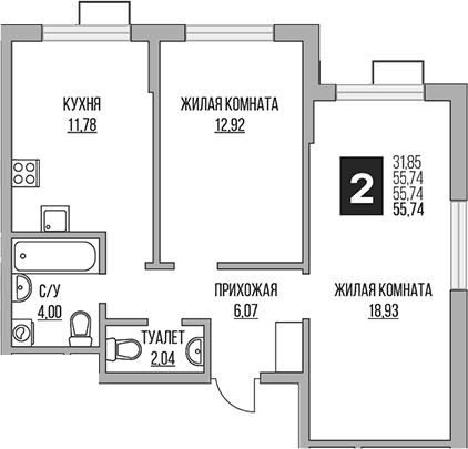 2-комнатная квартира