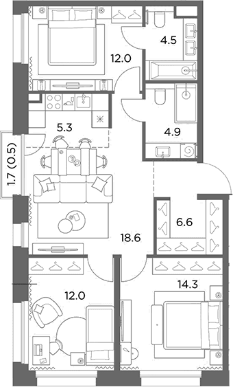 Планировка: Квартира евро-4 78,2 м² в ЖК «Станиславский»