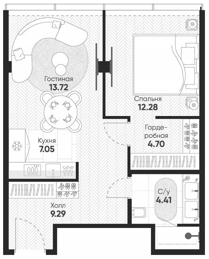 Планировка: Евродвушка 51,8 м² в ЖК «Арбат 2»