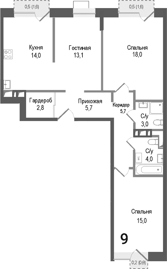 3-комнатная квартира