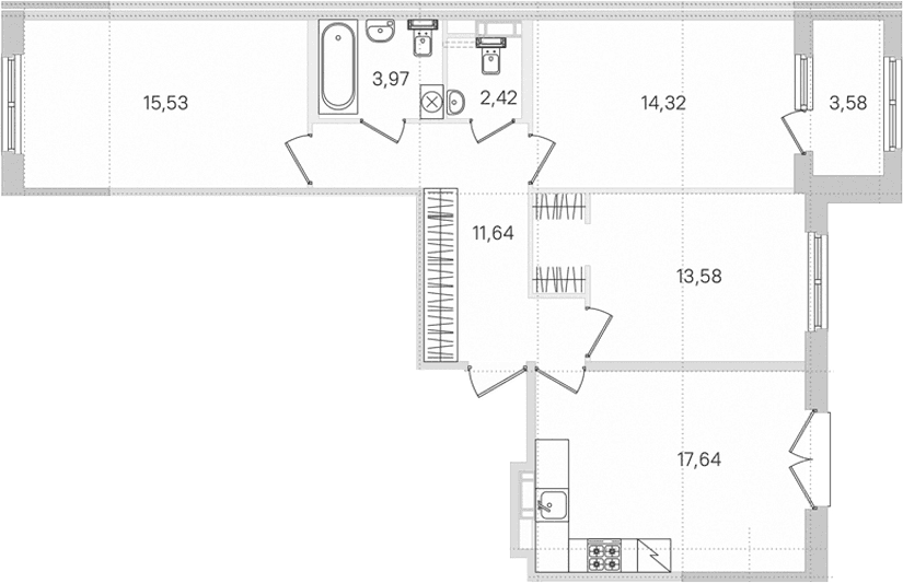 Планировка: Квартира евро-4 79,1 м² в ЖК «Дубровский»