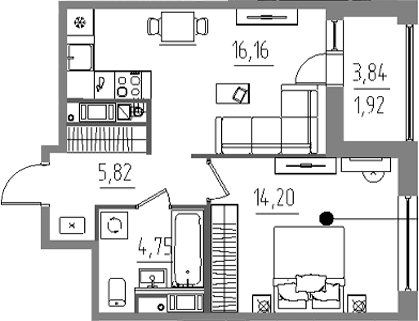 Планировка: Евродвушка 40,9 м² в ЖК «Лиггат»