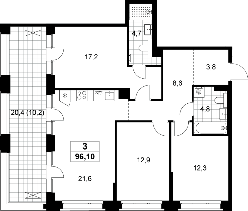 Планировка: Квартира евро-4 85,9 м² в ЖК «Хольм»