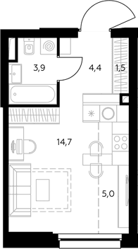 Планировка: Студия 30 м² в ЖК «Адмирал»