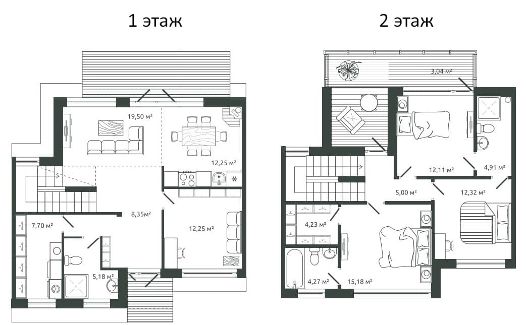 Планировка: Таунхаус 123,3 м² в ЖК «Коттеджный поселок Моменты.Репино»