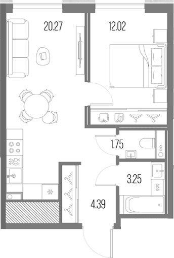 Планировка: Евродвушка 41,7 м² в ЖК «Легенда у Моря»