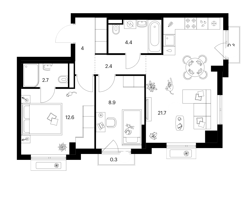 Планировка: 2-комнатная квартира 56,7 м² в ЖК «Ярославский»