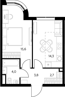 Планировка: 1-комнатная квартира 41,5 м² в ЖК «Адмирал»