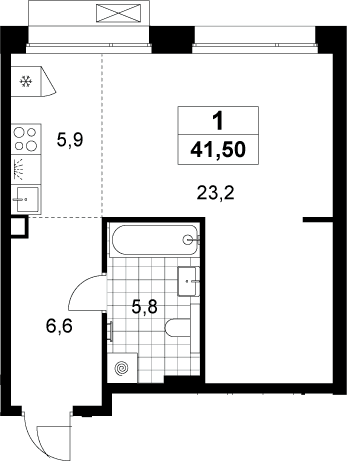Планировка: Студия 41,5 м² в ЖК «Хольм»