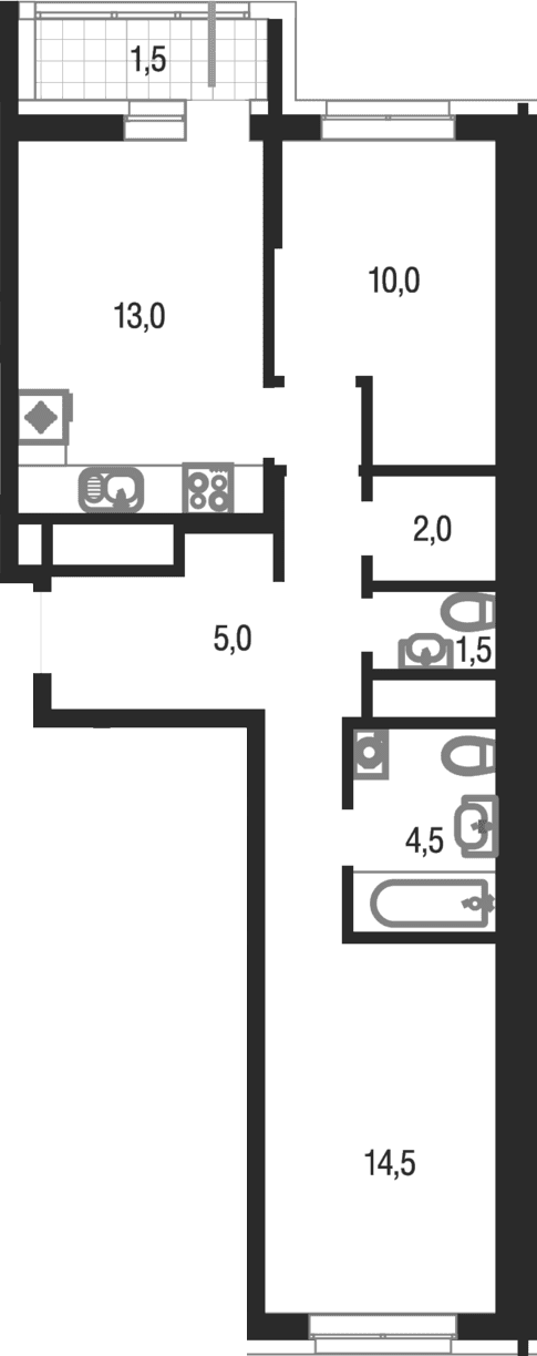 Планировка: 2-комнатная квартира 50,5 м² в ЖК «Котельники парк»