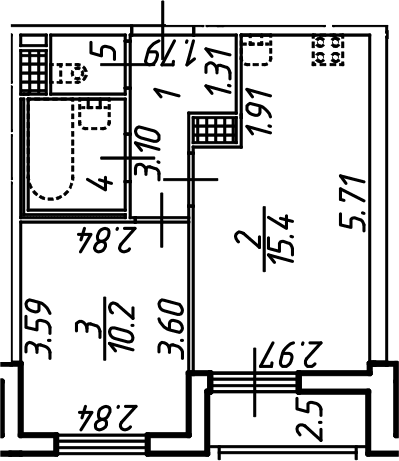Планировка: Евродвушка 34,2 м² в ЖК «Аэросити»