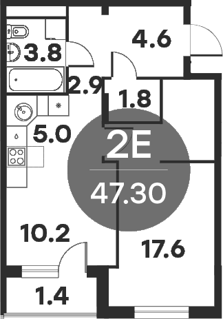 Планировка: Евродвушка 44,5 м² в ЖК «Равновесие»
