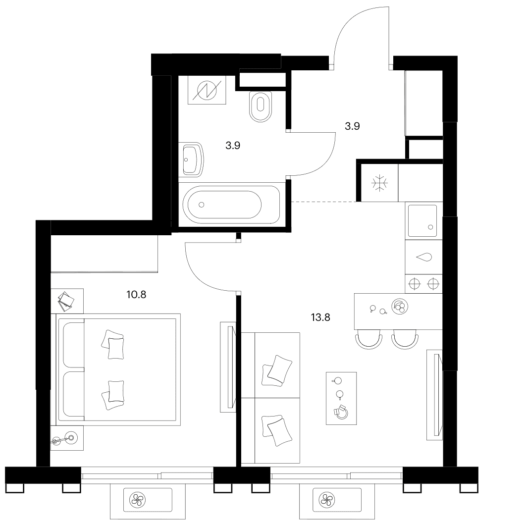 Планировка: 1-комнатная квартира 32,4 м² в ЖК «Белая Дача парк»