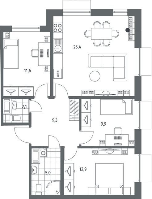 Планировка: Квартира евро-4 76,2 м² в ЖК «Парусная 1»