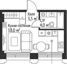 Планировка: Студия 25,5 м² в ЖК «СЕТ»