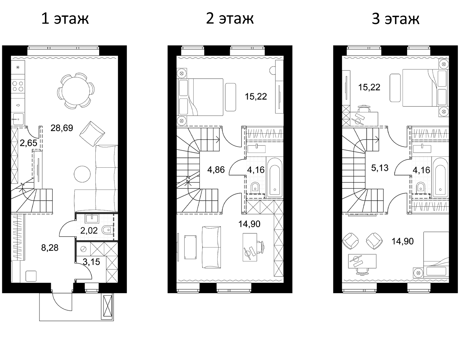 Планировка: Таунхаус 123,3 м² в ЖК «Мартемьяново Клаб»
