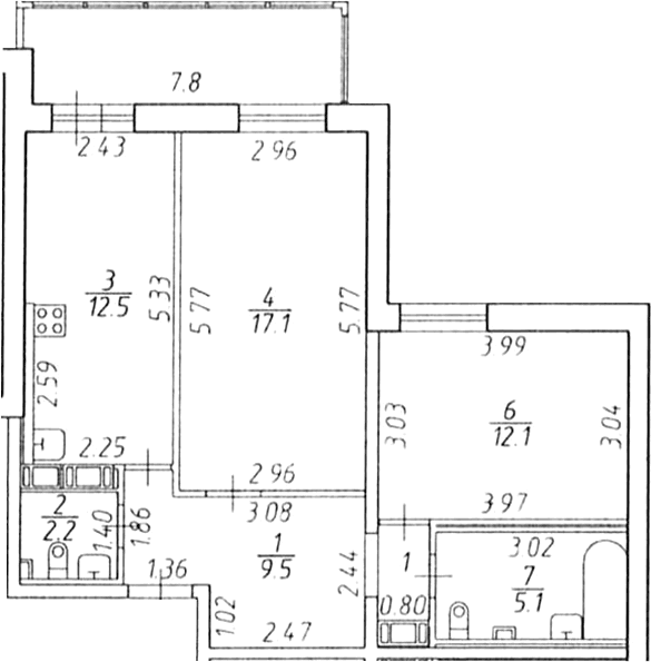 Планировка: 2-комнатная квартира 58,5 м² в ЖК «Экос»