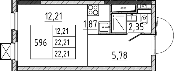 Планировка: Студия 22,2 м² в ЖК «Поварово-Молодежный-2»