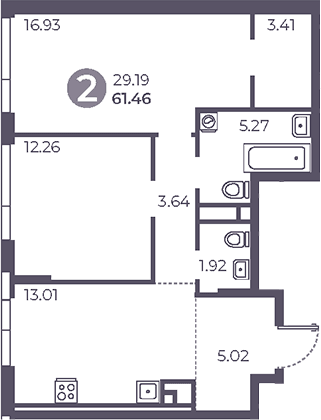 Планировка: 2-комнатная квартира 61,5 м² в ЖК «Нижегородская от Гранель»