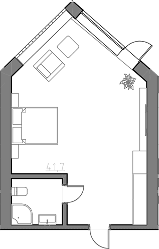 Планировка: Студия 40 м² в ЖК «Сосновый бор»