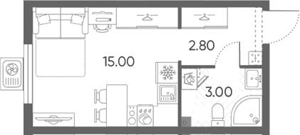 Планировка: Студия 20,8 м² в ЖК «Ручьи 2»