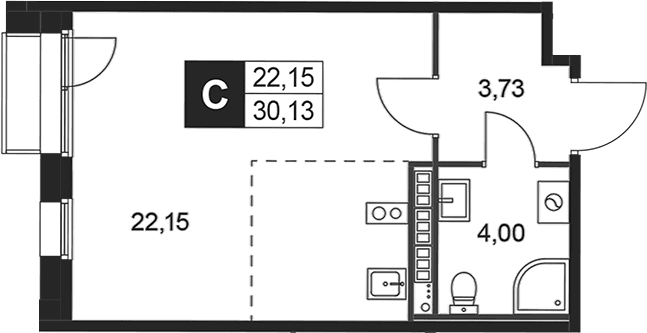 Планировка: Студия 29,9 м² в ЖК «Слобода»