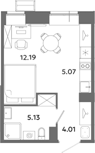 Планировка: Студия 26,4 м² в ЖК «Загляденье»