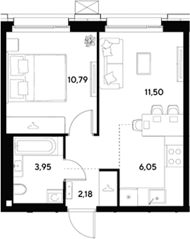 Планировка: Евродвушка 34,5 м² в ЖК «ЭВО»