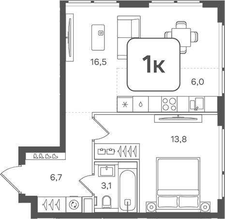 Планировка: Евродвушка 46,1 м² в ЖК «НАЗАРЕ»