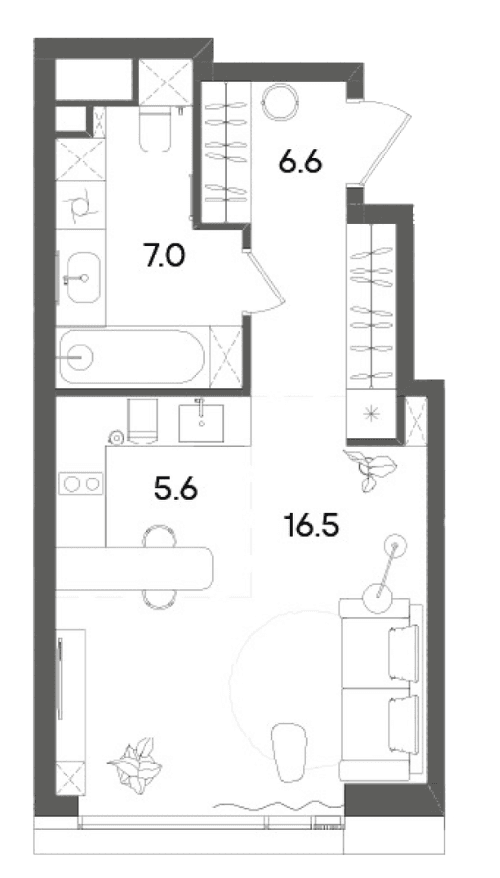 Планировка: Студия 35,7 м² в ЖК «СТОУН Грэйн»