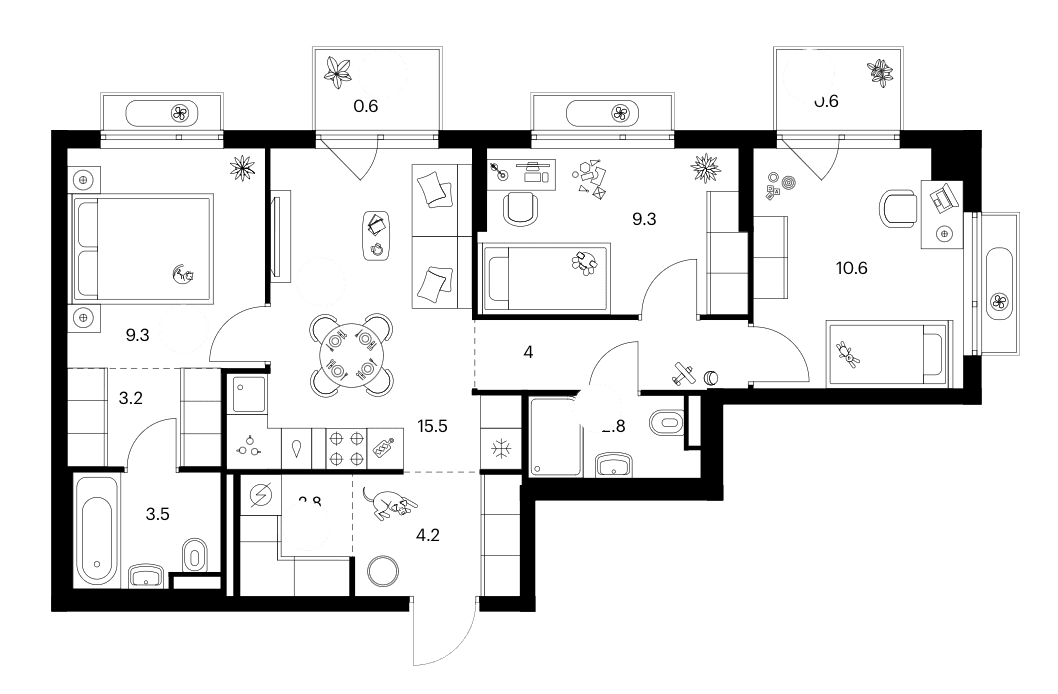 3-комнатная квартира