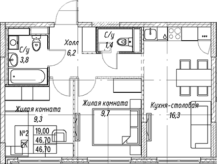 2-комнатная квартира