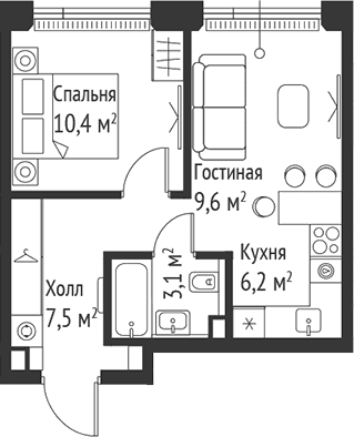 Планировка: Евродвушка 36,7 м² в ЖК «СЕТ»
