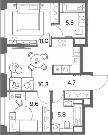 Планировка: 2-комнатная квартира 52,9 м² в ЖК «Станиславский»