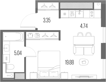 Планировка: Студия 33 м² в ЖК «Легенда у Моря»