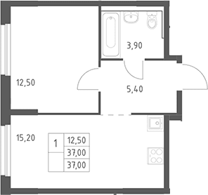 Планировка: Евродвушка 37 м² в ЖК «Химки Парк»