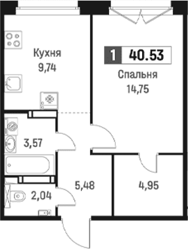 Планировка: 1-комнатная квартира 40,5 м² в ЖК «Максималист»