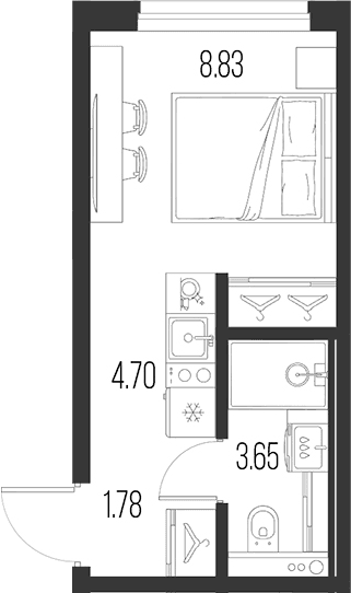 Планировка: Студия 19 м² в ЖК «Новая земля»