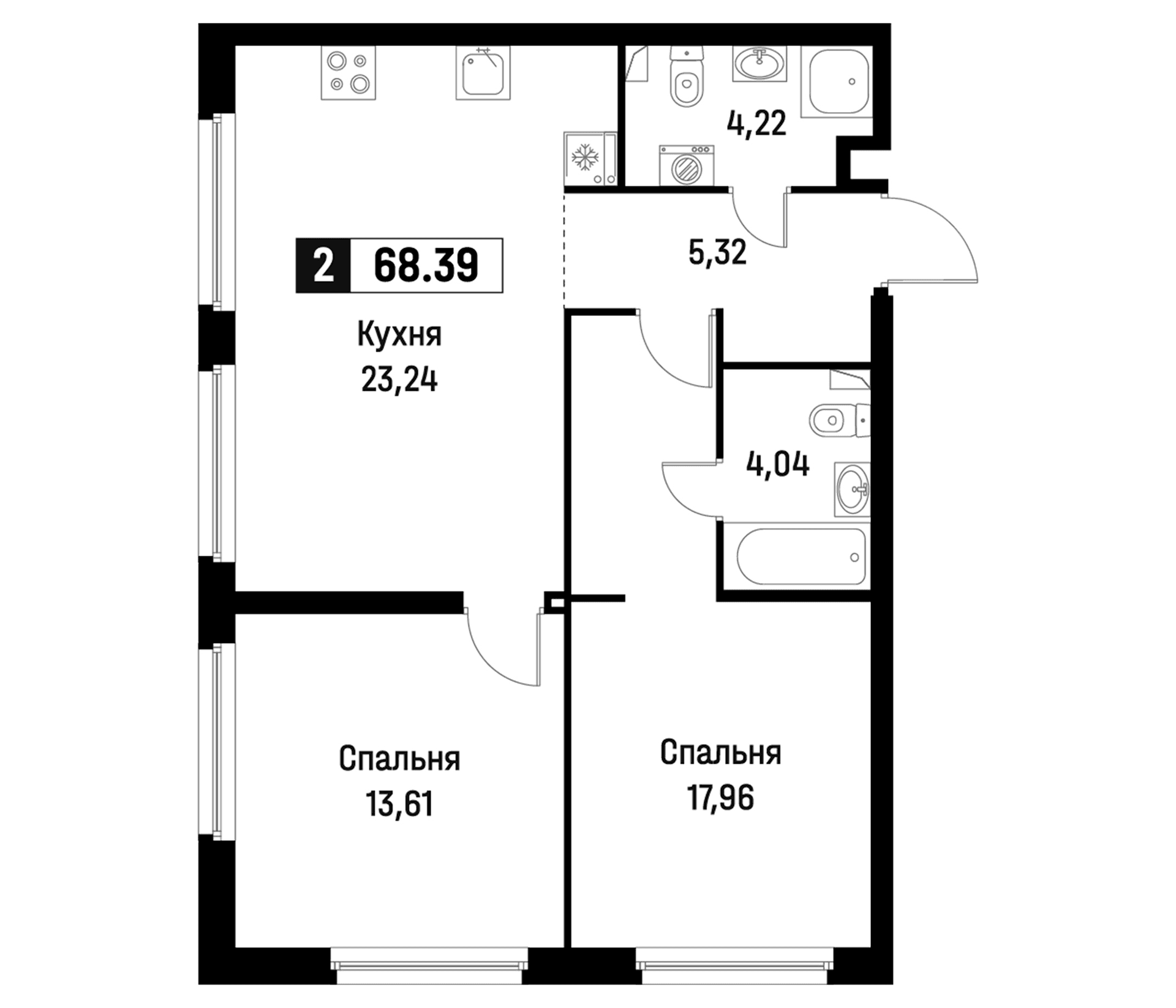 Планировка: Евротрёшка 68,4 м² в ЖК «Максималист»