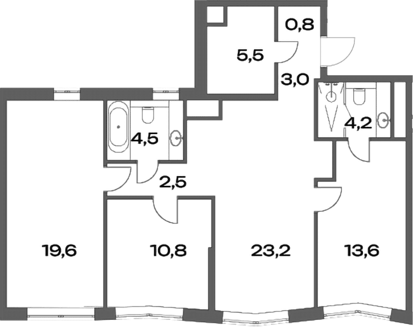 Планировка: Квартира евро-4 87,7 м² в ЖК «Акценты»