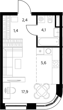 Планировка: Студия 31 м² в ЖК «Адмирал»